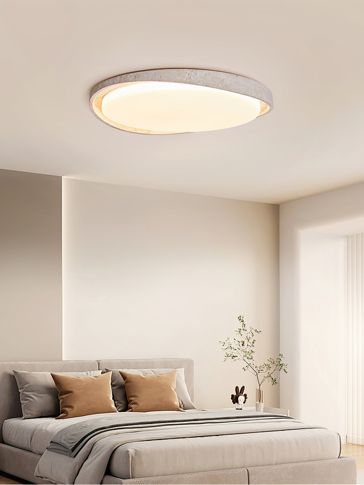 Breneria Lampe Plafonnier à Cadre Ovale en Travertin