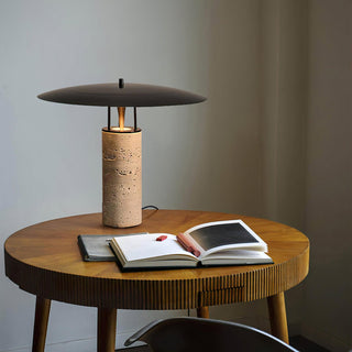Eara Lampe de Table en Travertin à Pied Rond