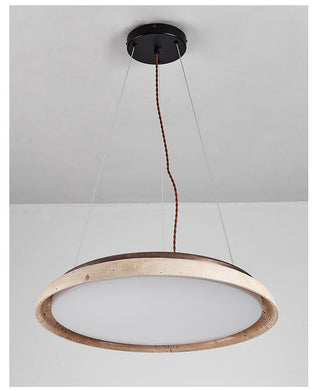 Lunar Disc Travertine Pendant Lamp-Neutral Decor