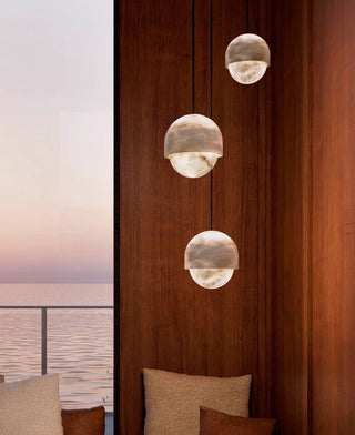 Lunar Dome Alabaster Pendant Light-Neutral Decor