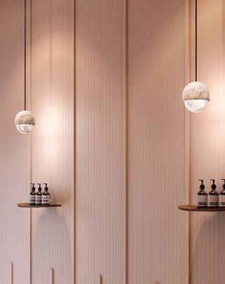 Lunar Dome Alabaster Pendant Light-Neutral Decor
