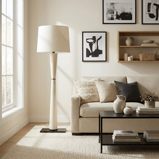 Luxe Leather Floor Lamp-Neutral Decor
