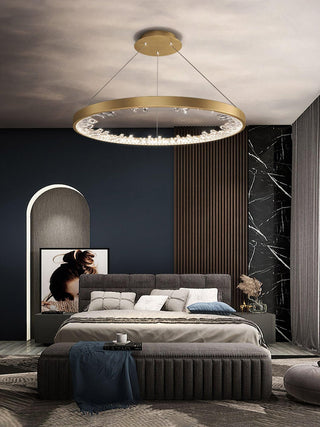 Lustra Lustre Cercle Cristal Anneau Doré Élégant