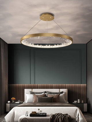 Lustra Lustre Cercle Cristal Anneau Doré Élégant