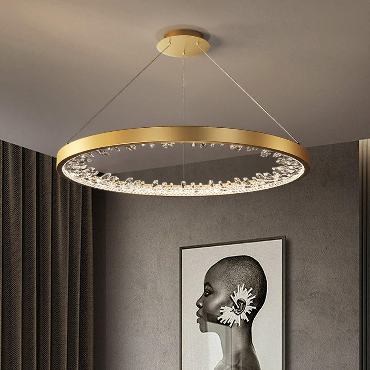 Floresa Lustre Cercle Cristal Anneau Doré Élégant