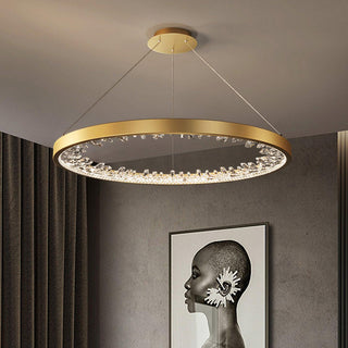 Lustra Lustre Cercle Cristal Anneau Doré Élégant