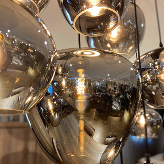 June Suspension Luminaire Industriel Verre Gris Fumé