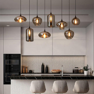 June Suspension Luminaire Industriel Verre Gris Fumé