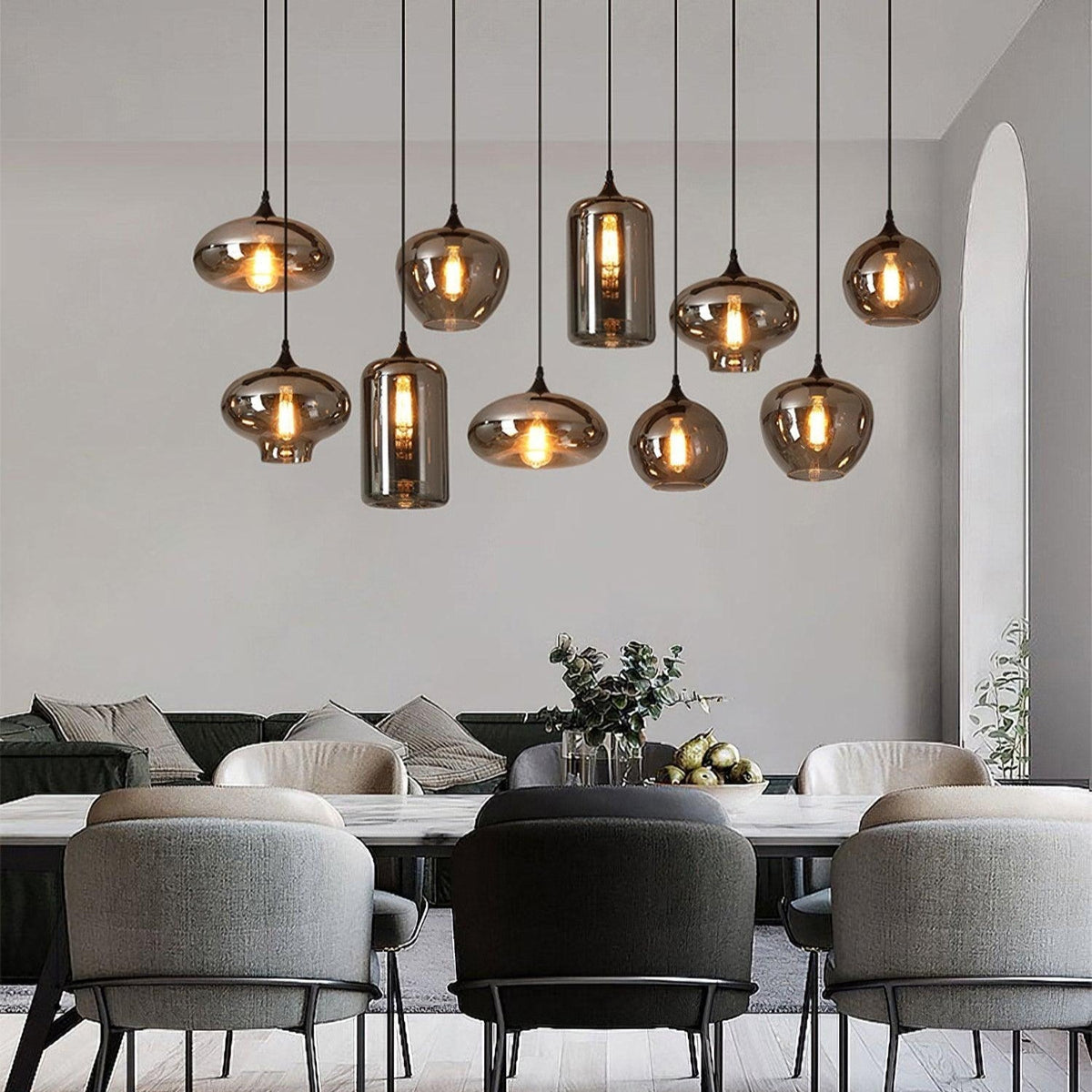 June Suspension Luminaire Industriel Verre Gris Fumé