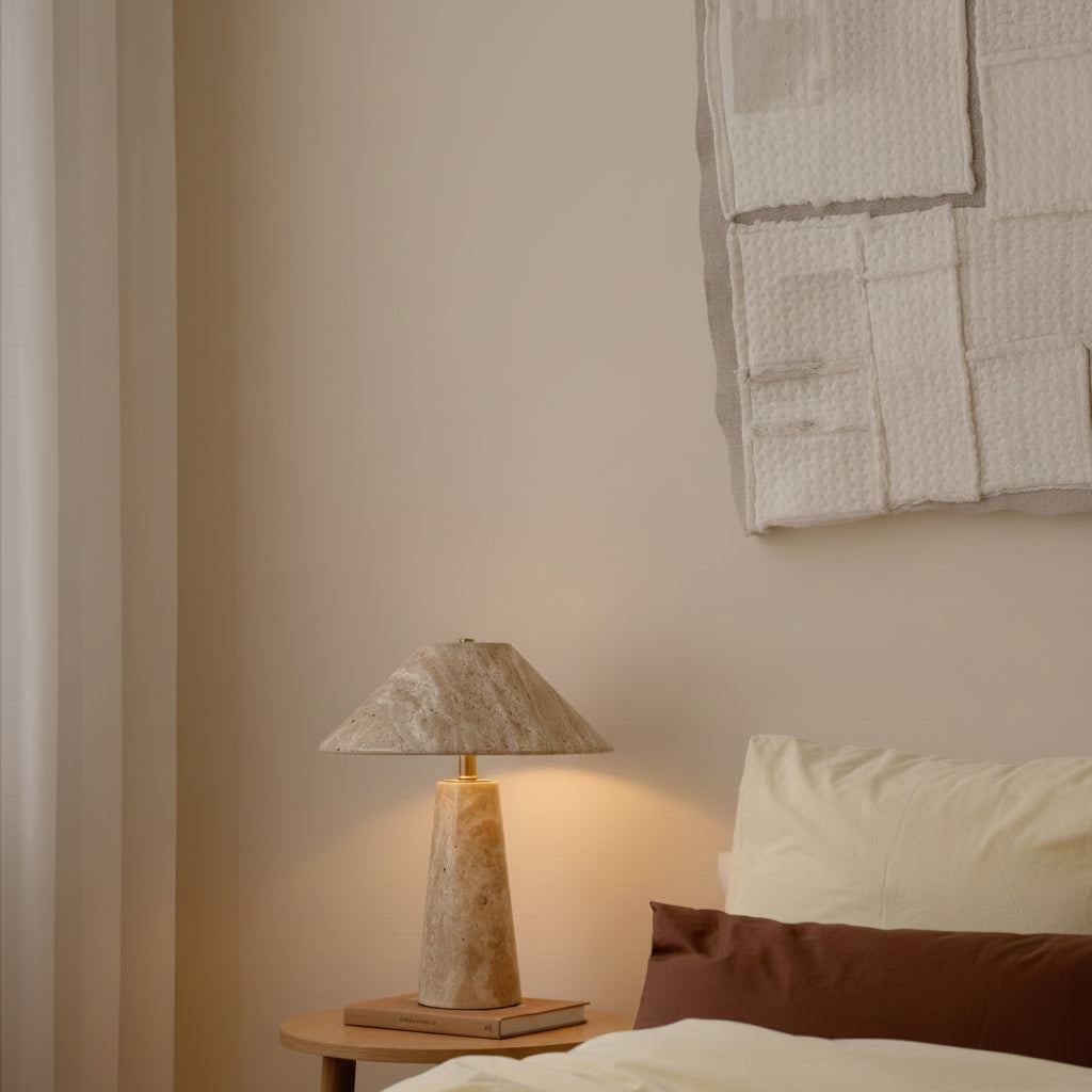 The Lydia Table Lamp shown in a minimalist living room setting.
