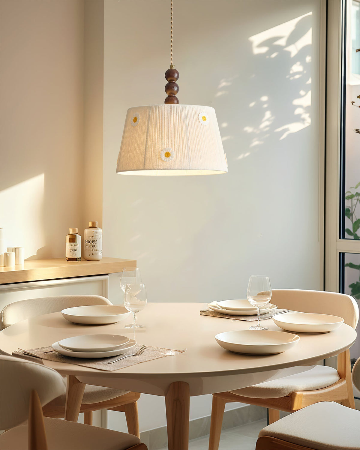 Lytham Pendant Light hanging in a cozy bedroom setting.