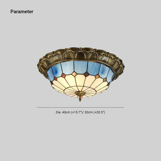 Tiffany Rétro LED Plafonnier Métal Verre Rond Chambre À Coucher