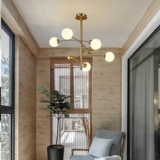 Lustra Lustre en Laiton avec Poutre Verticale et Globe