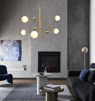 Lustra Lustre en Laiton avec Poutre Verticale et Globe
