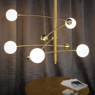 Lustra Lustre en Laiton avec Poutre Verticale et Globe