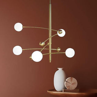 Lustra Lustre en Laiton avec Poutre Verticale et Globe