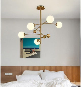 Lustra Lustre en Laiton avec Poutre Verticale et Globe
