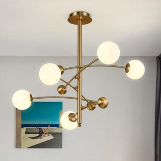 Lustra Lustre en Laiton avec Poutre Verticale et Globe