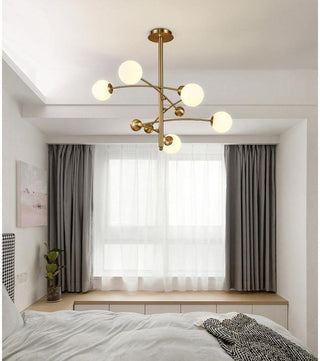 Lustra Lustre en Laiton avec Poutre Verticale et Globe