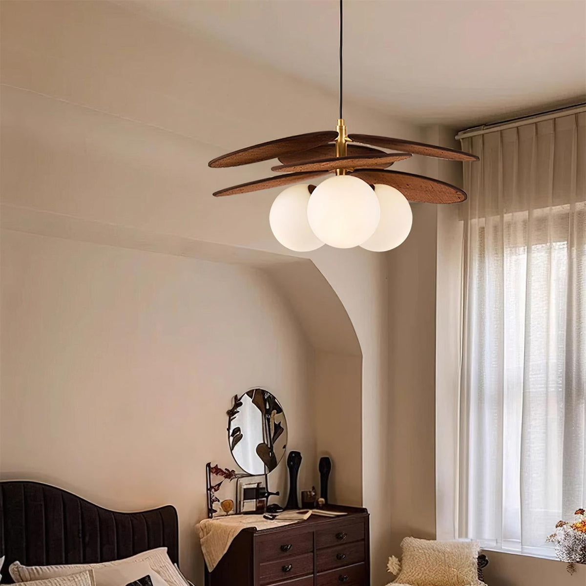 Elvo Wooden Petal Pendant Light-Neutral Decor