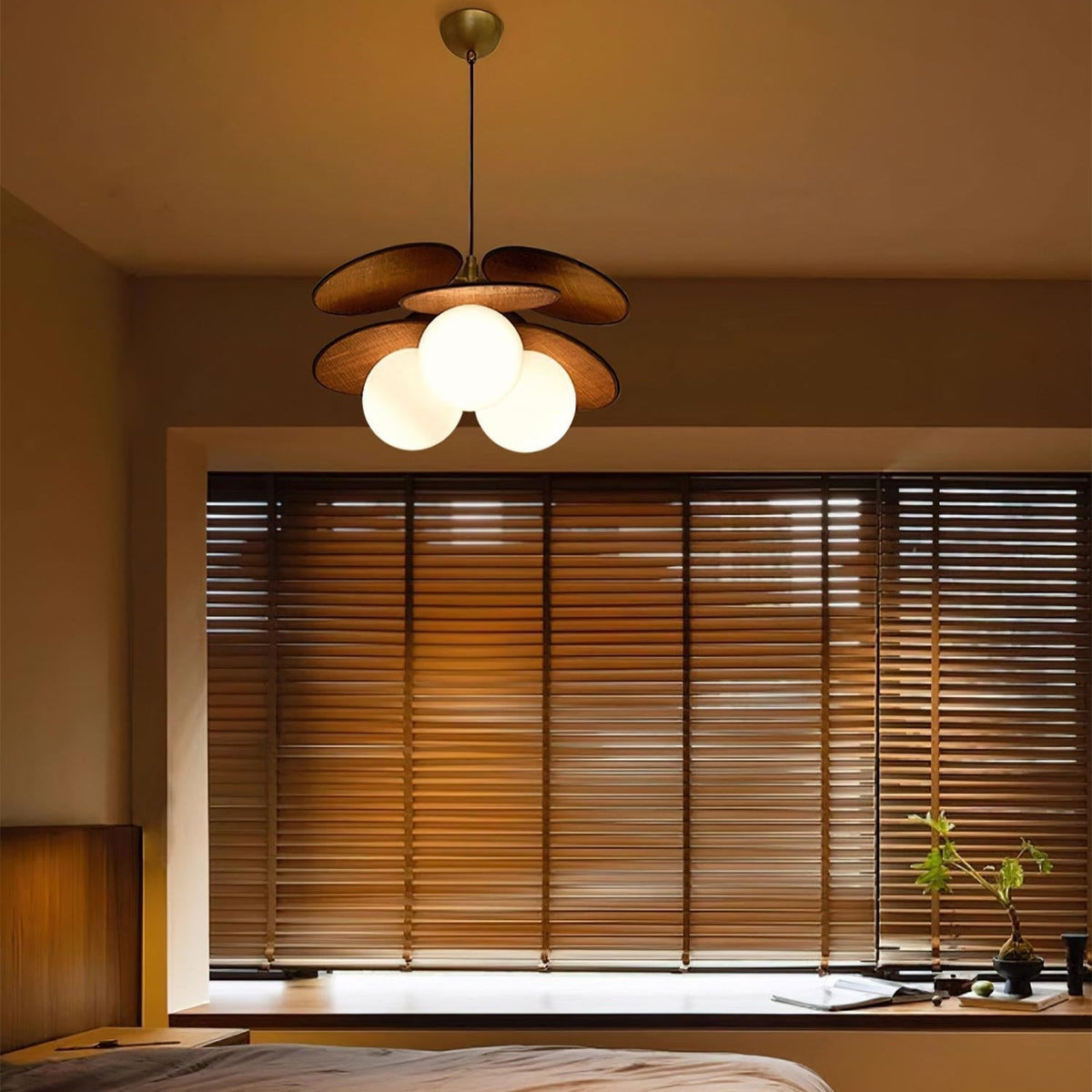 Elvo Wooden Petal Pendant Light-Neutral Decor