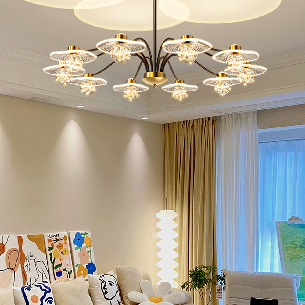 Arisha Suspension Multi Transitionnel, Métal/Acrylique/Verre, Doré, Salon/Chambre à Coucher