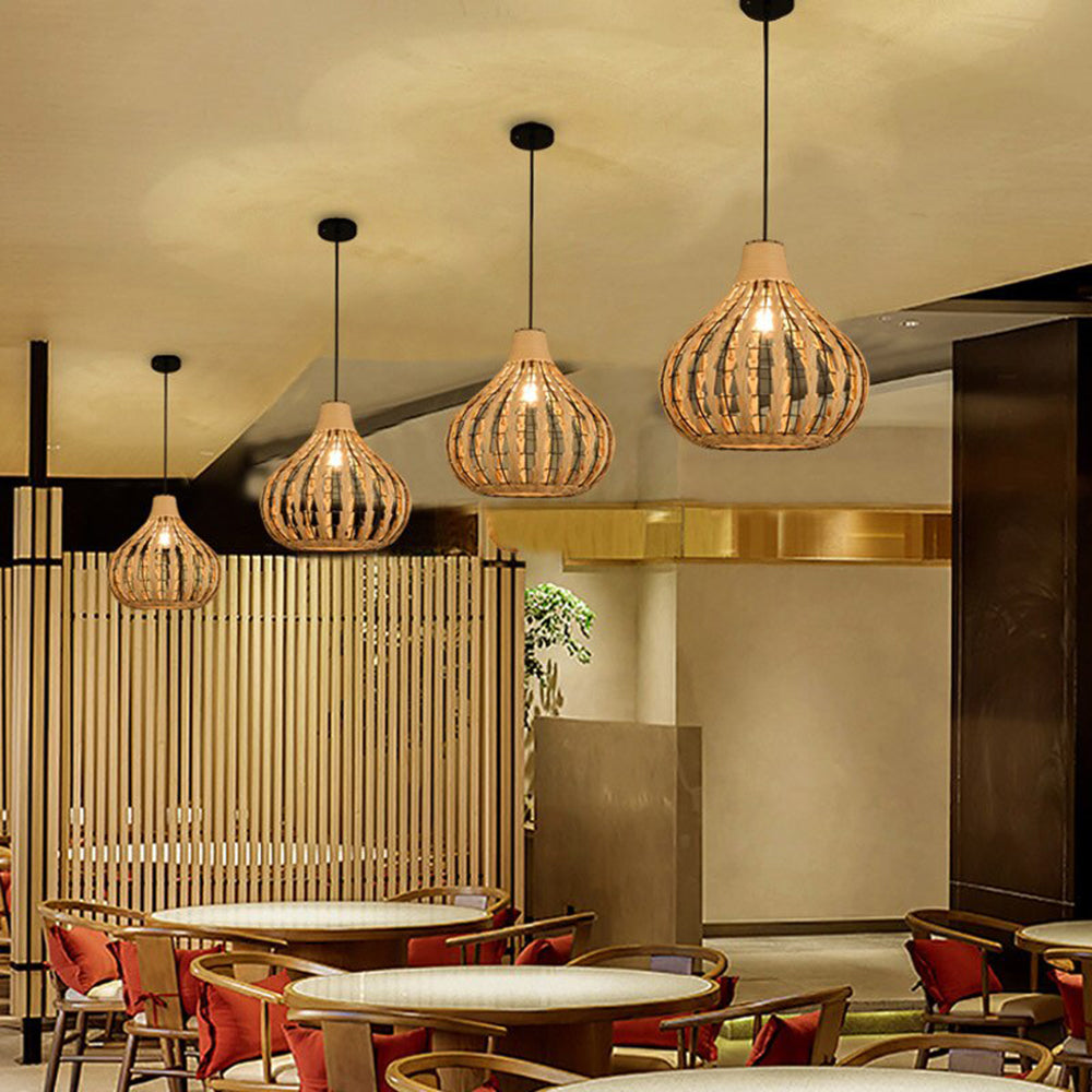 Ritta Suspension Globe Simple, Métal/Rotin, Marron Foncé/Marron Clair, Bar/Cuisine
