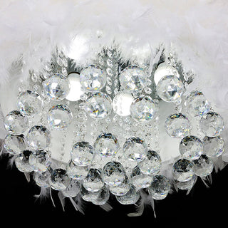O'Moore Suspension Tambour Magnifique, Métal/Plume/Cristal, Blanc, Chambre à Coucher/Salon