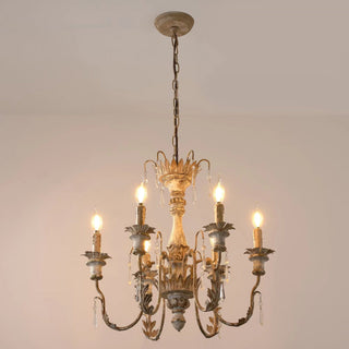 Elmarisra Lustre Métal Bois Massif Sculpté Luxe Vintage