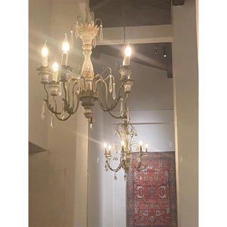 Elmarisra Lustre Métal Bois Massif Sculpté Luxe Vintage
