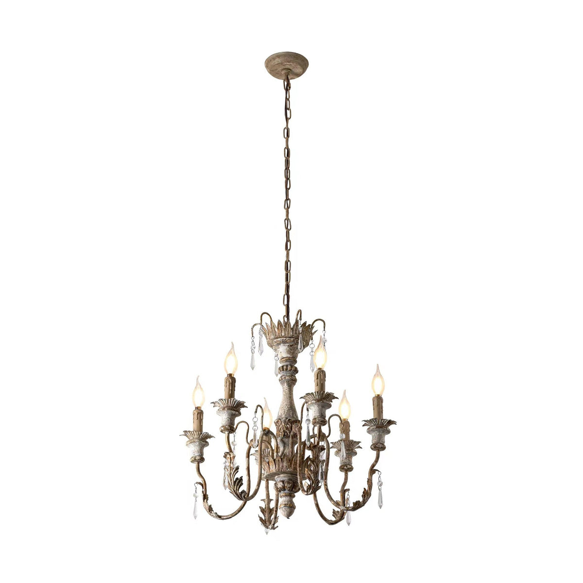 Elmarisra Lustre Métal Bois Massif Sculpté Luxe Vintage