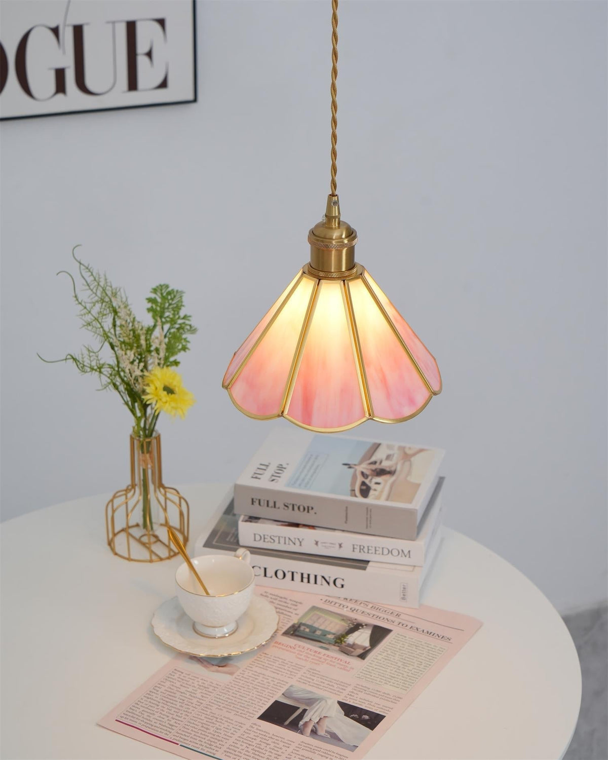 Lione Pink Stained Glass Pendant Light-Neutral Decor