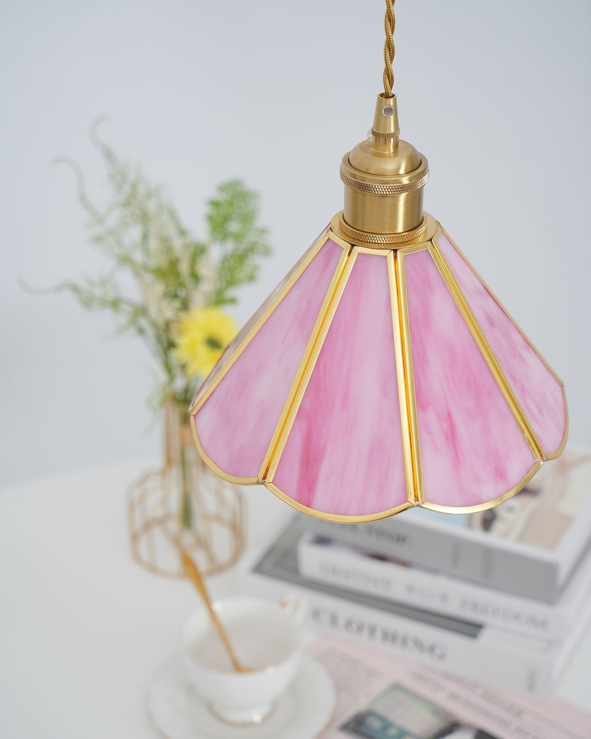 Lione Pink Stained Glass Pendant Light-Neutral Decor