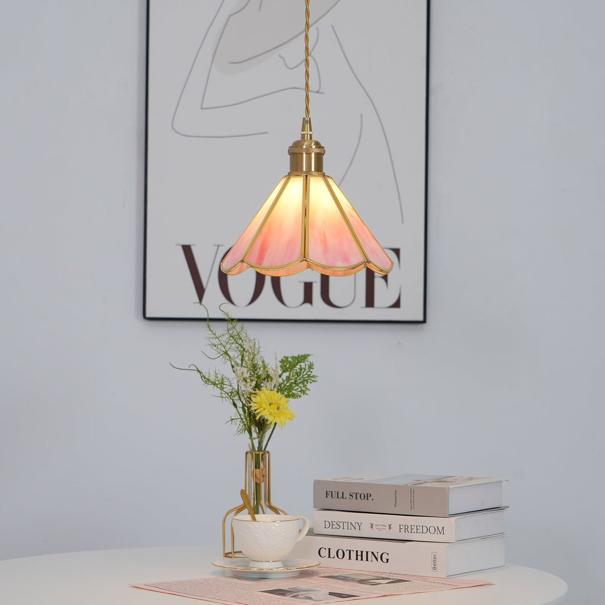 Lione Pink Stained Glass Pendant Light-Neutral Decor