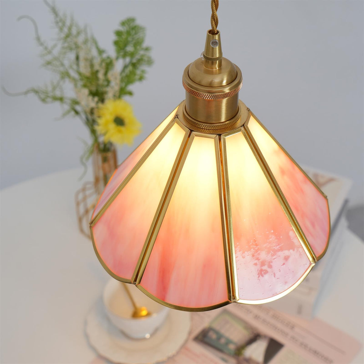 Lione Pink Stained Glass Pendant Light-Neutral Decor