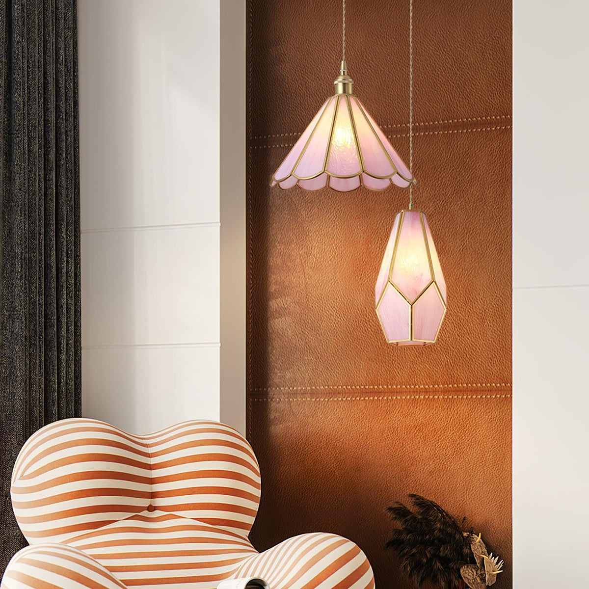 Lione Pink Stained Glass Pendant Light-Neutral Decor