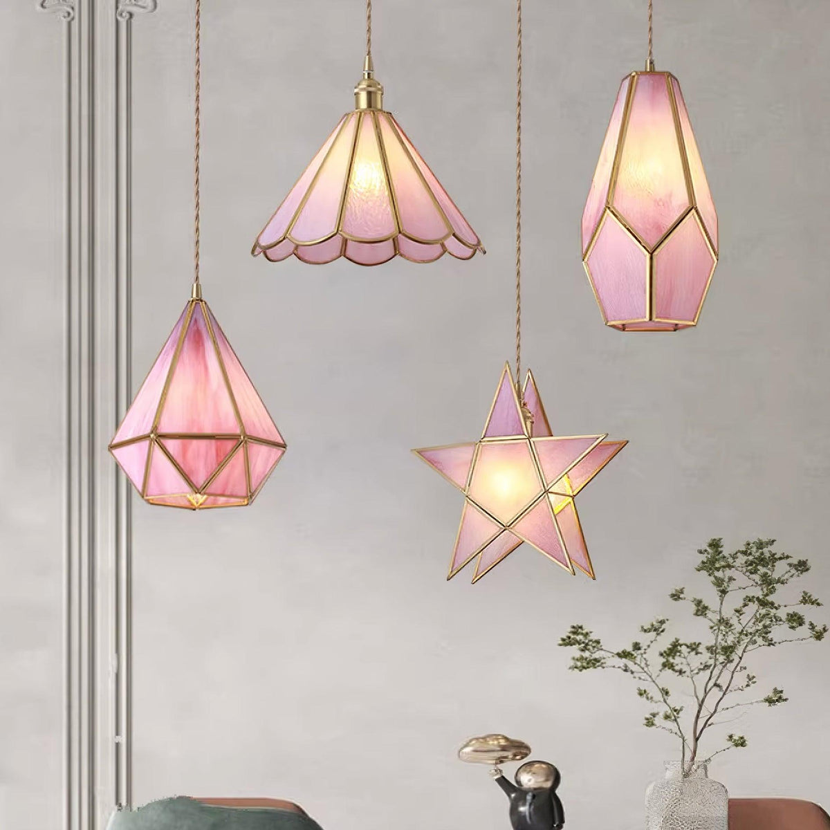 Lione Pink Stained Glass Pendant Light-Neutral Decor