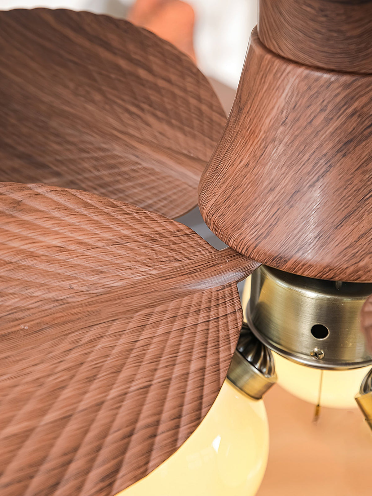 Close-up of the metal and ABS construction of the fan.