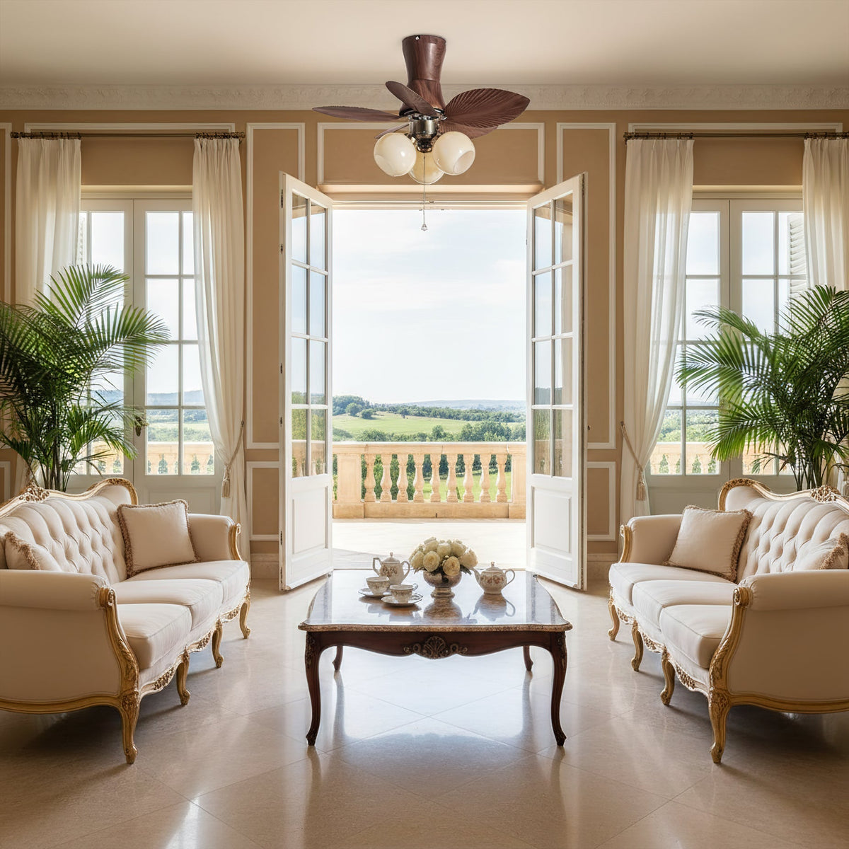 The Malibu Ceiling Fan Light in a Brushed Champagne finish.