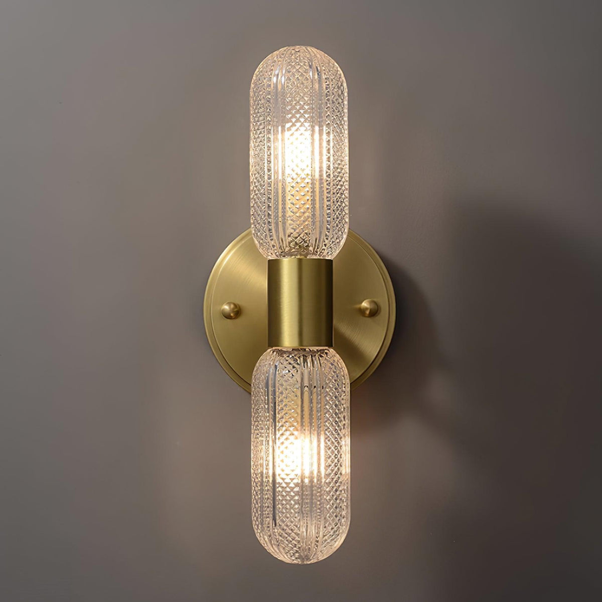 Eira Brass and Textured Glass Double Light Wall Sconce-Neutral Decor