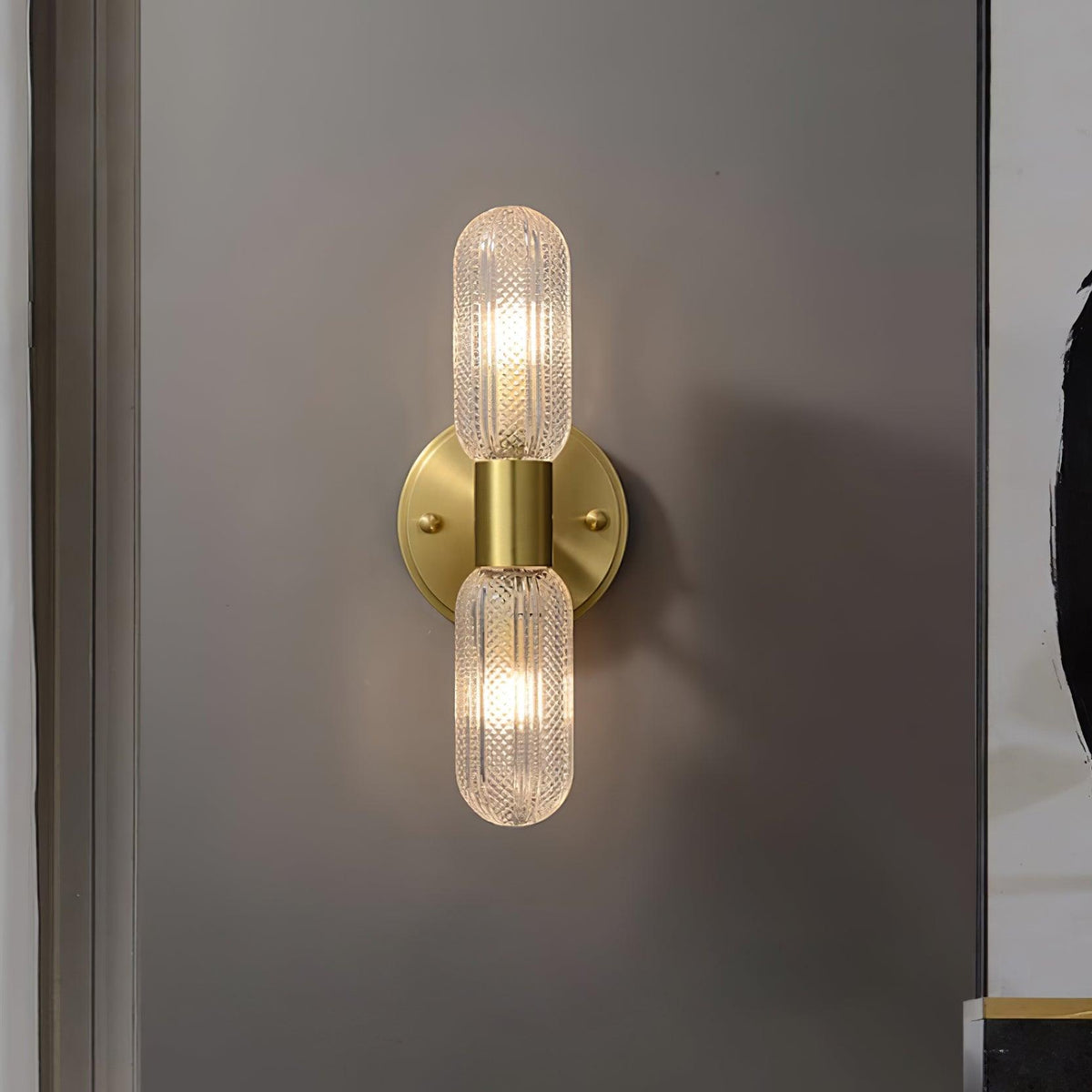 Eira Brass and Textured Glass Double Light Wall Sconce-Neutral Decor