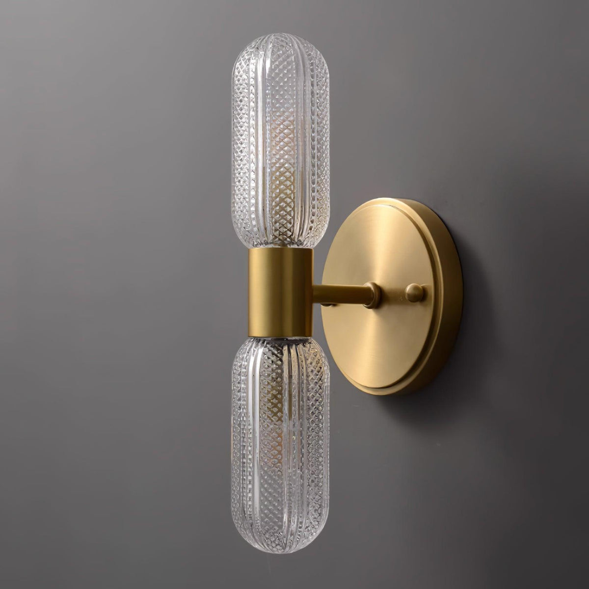 Eira Brass and Textured Glass Double Light Wall Sconce-Neutral Decor