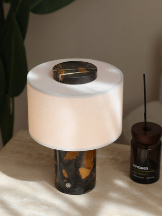 Kalvy Lampe de Table Cylindrique en Marbre Travertin