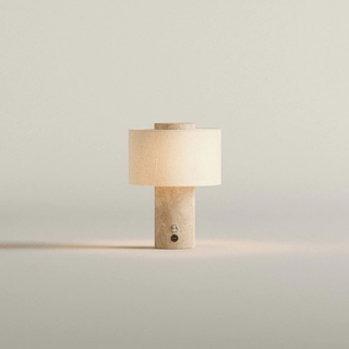 Kalvy Lampe de Table Cylindrique en Marbre Travertin