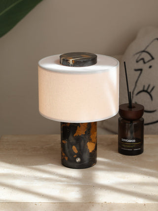 Kalvy Lampe de Table Cylindrique en Marbre Travertin