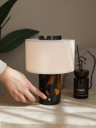 Kalvy Lampe de Table Cylindrique en Marbre Travertin