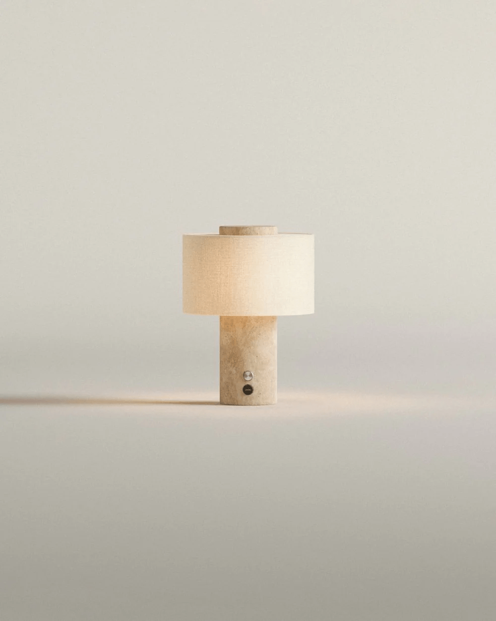 Kalvy Lampe de Table Cylindrique en Marbre Travertin