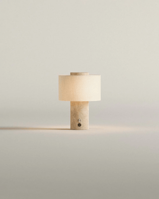 Kalvy Lampe de Table Cylindrique en Marbre Travertin