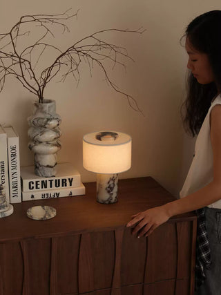 Kalvy Lampe de Table Cylindrique en Marbre Travertin