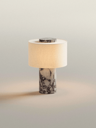 Kalvy Lampe de Table Cylindrique en Marbre Travertin